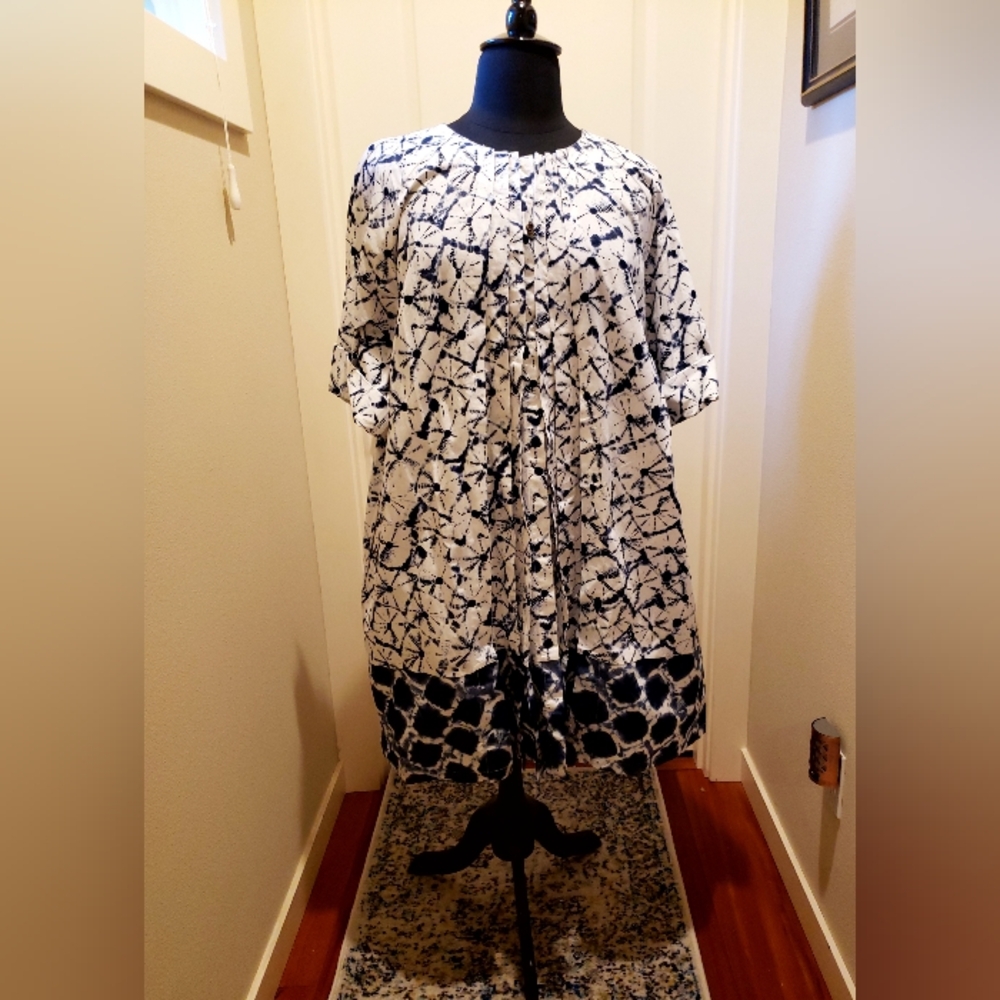 Thakoon Blue and White Anniversary Collection Womens Plus Coat Dress With Belt
